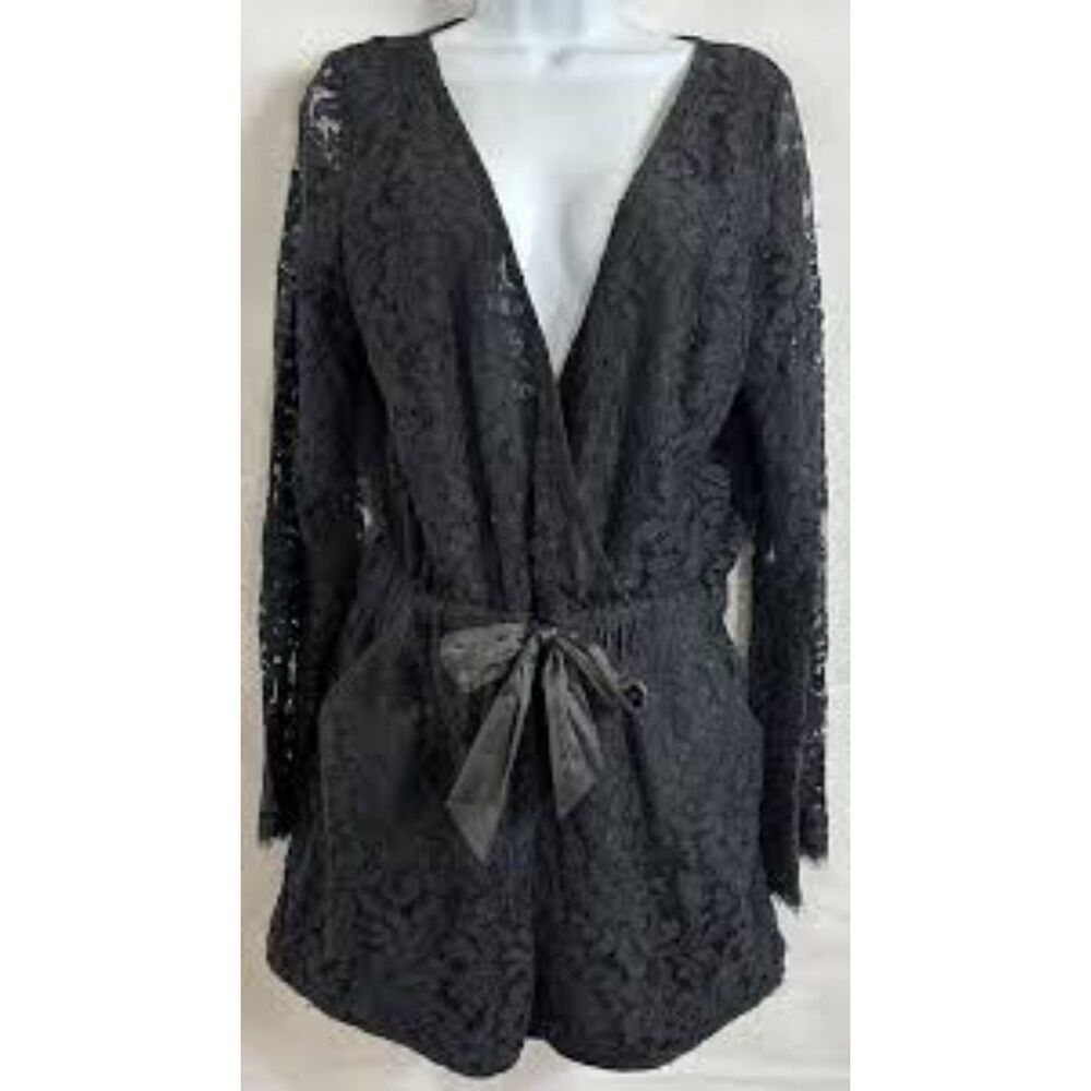Marciano black sexy lace romper raw edge bell sleeves sheer mini size 8 M